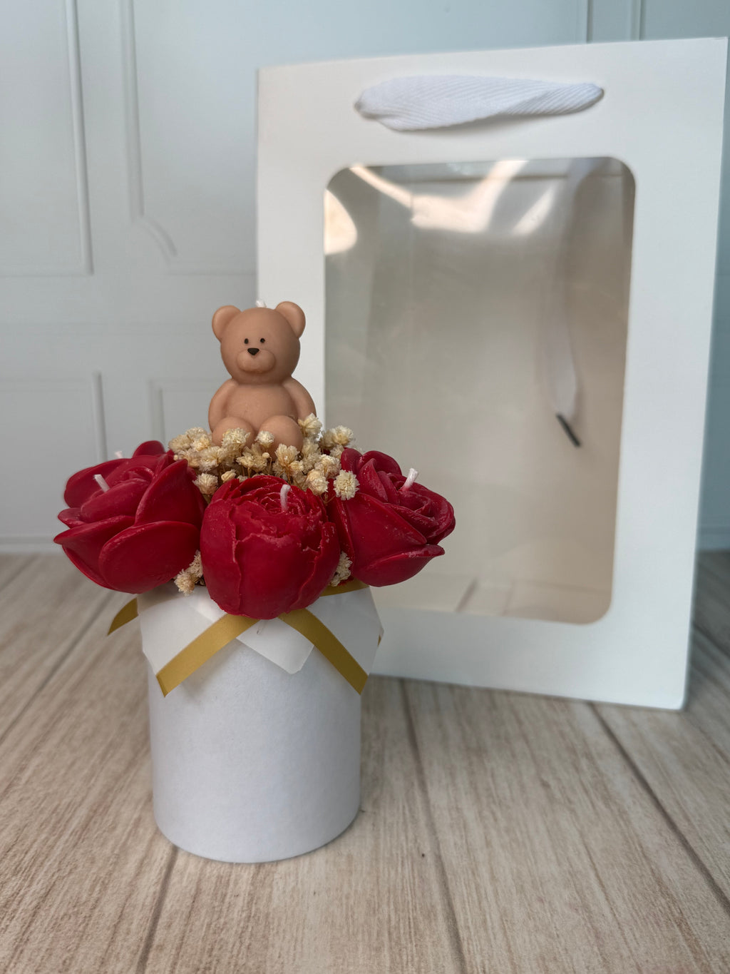 Mini Candle box rosas con osito