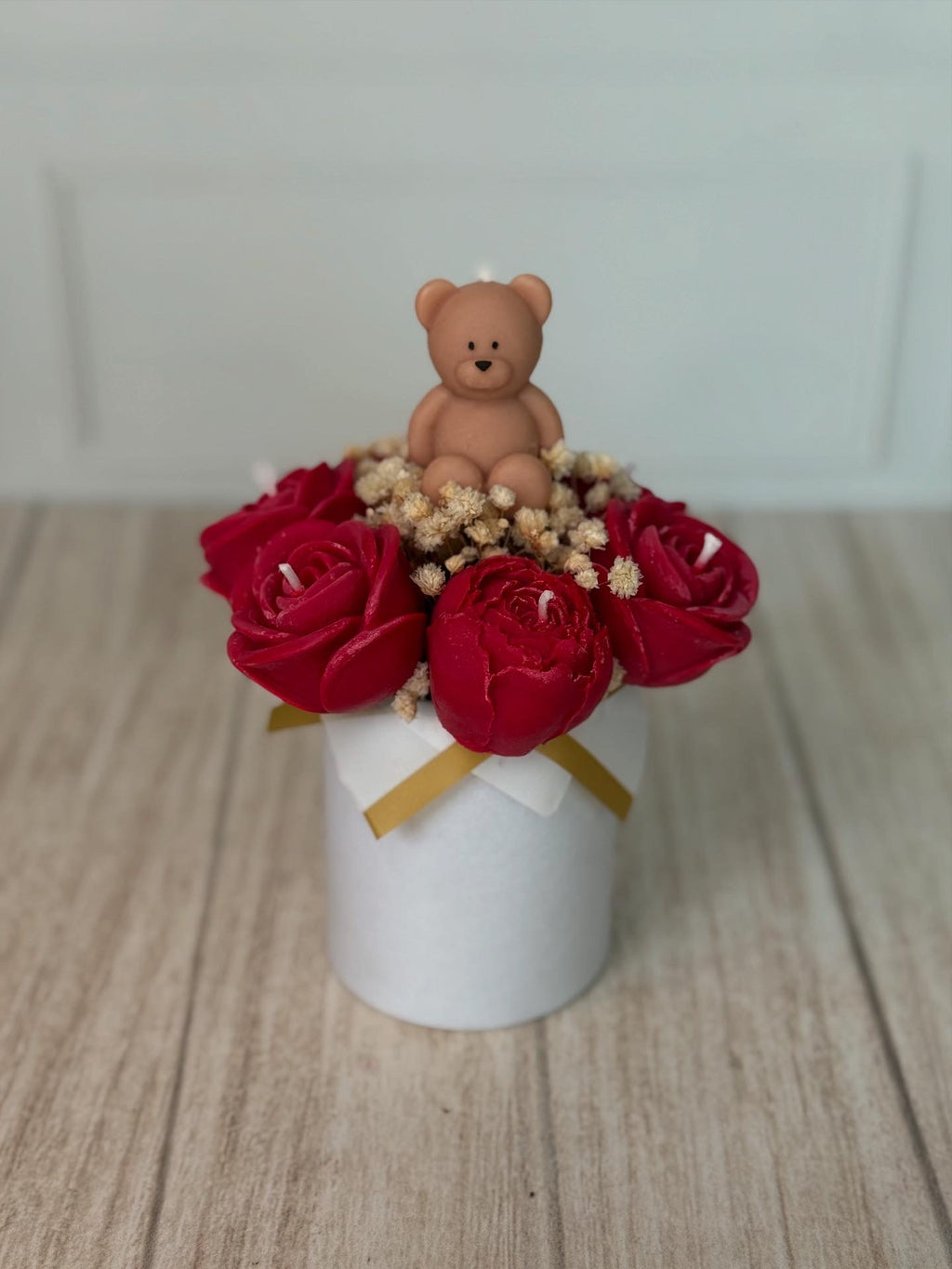 Mini Candle box rosas con osito