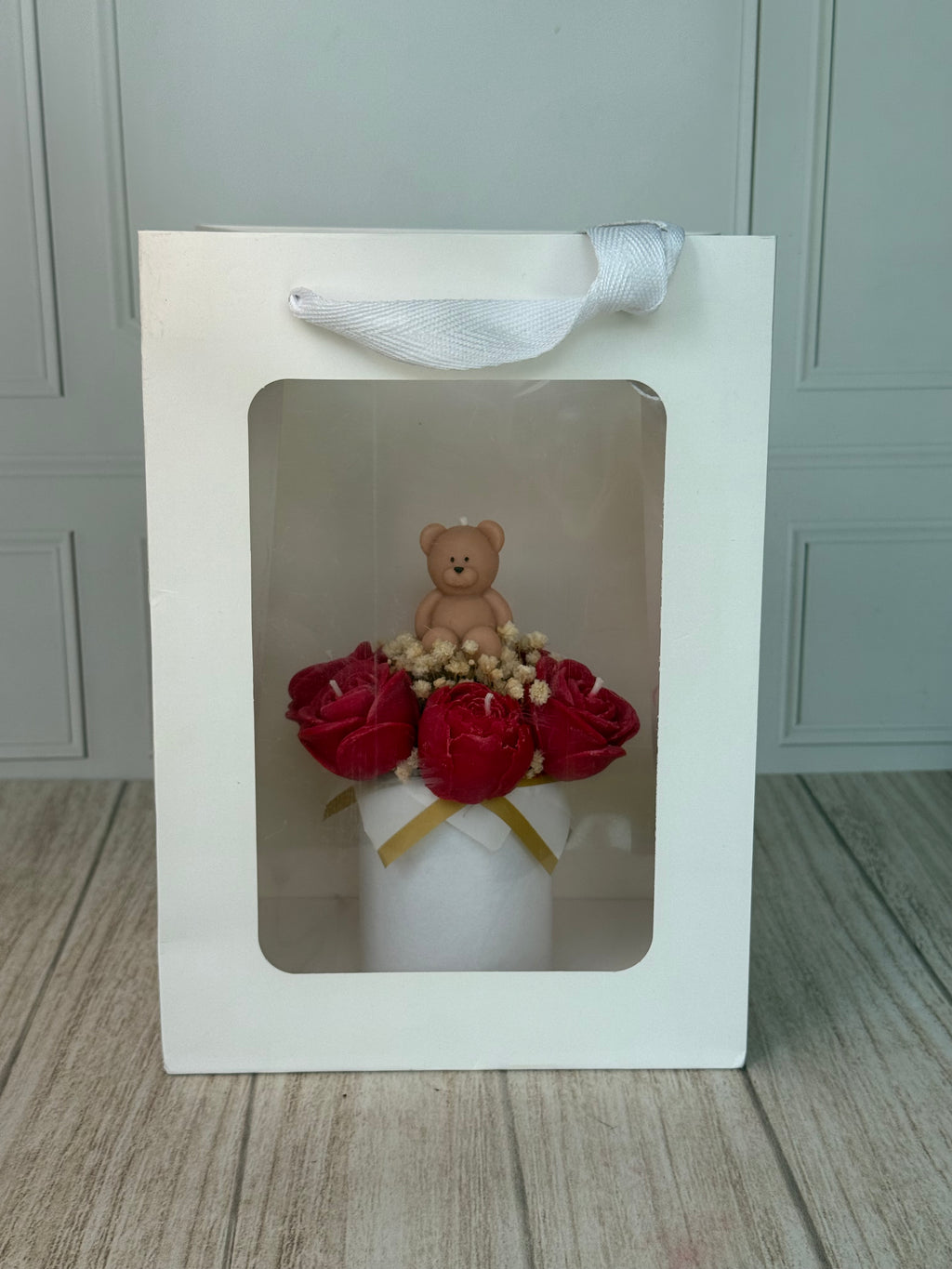 Mini Candle box rosas con osito